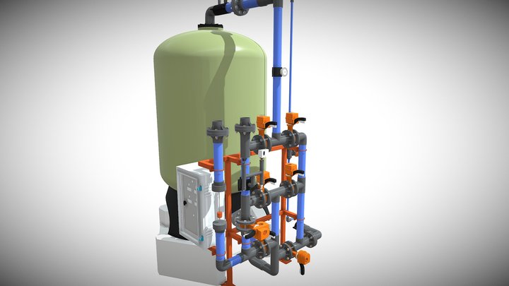 Auto Electric Valve 4872 Sand Filter Tank 3D Model