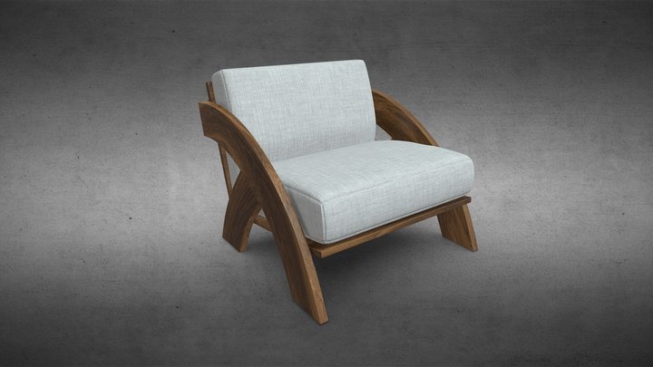3D model Wooden chair with a soft Fabric pillow 3D Model