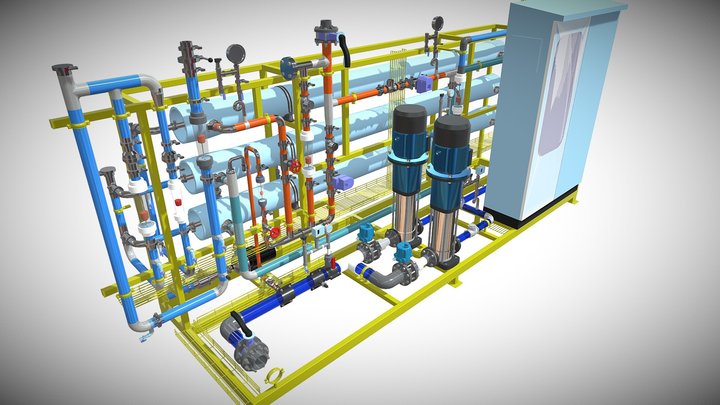 10m3h 2- Stage RO System For Beverage Plant 3D Model